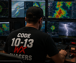 CODE 10-13 WX CHASERS founder monitoring weather radar and storm data